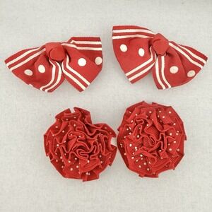 Vintage Lot of Shoe Clips Red Polka Dot Bow Tie & Rose Signed Musi Mod Pop Art